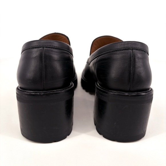 FLATTERED | Saga Black Leather Chunk Lug Sole Heeled Loafers | Sz 10 - Picture 9 of 16